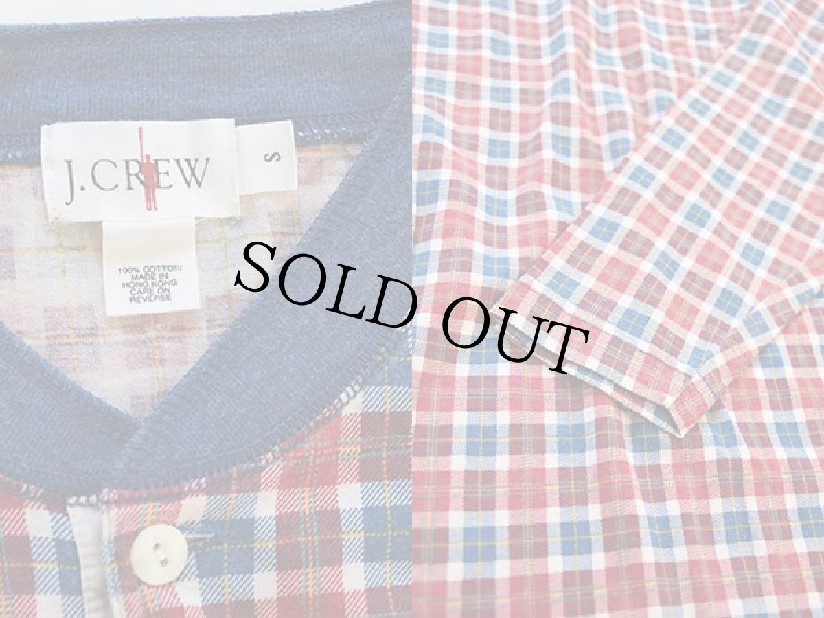 画像3: 90s J.CREW チェック ヘンリーネック カットソー S (3)