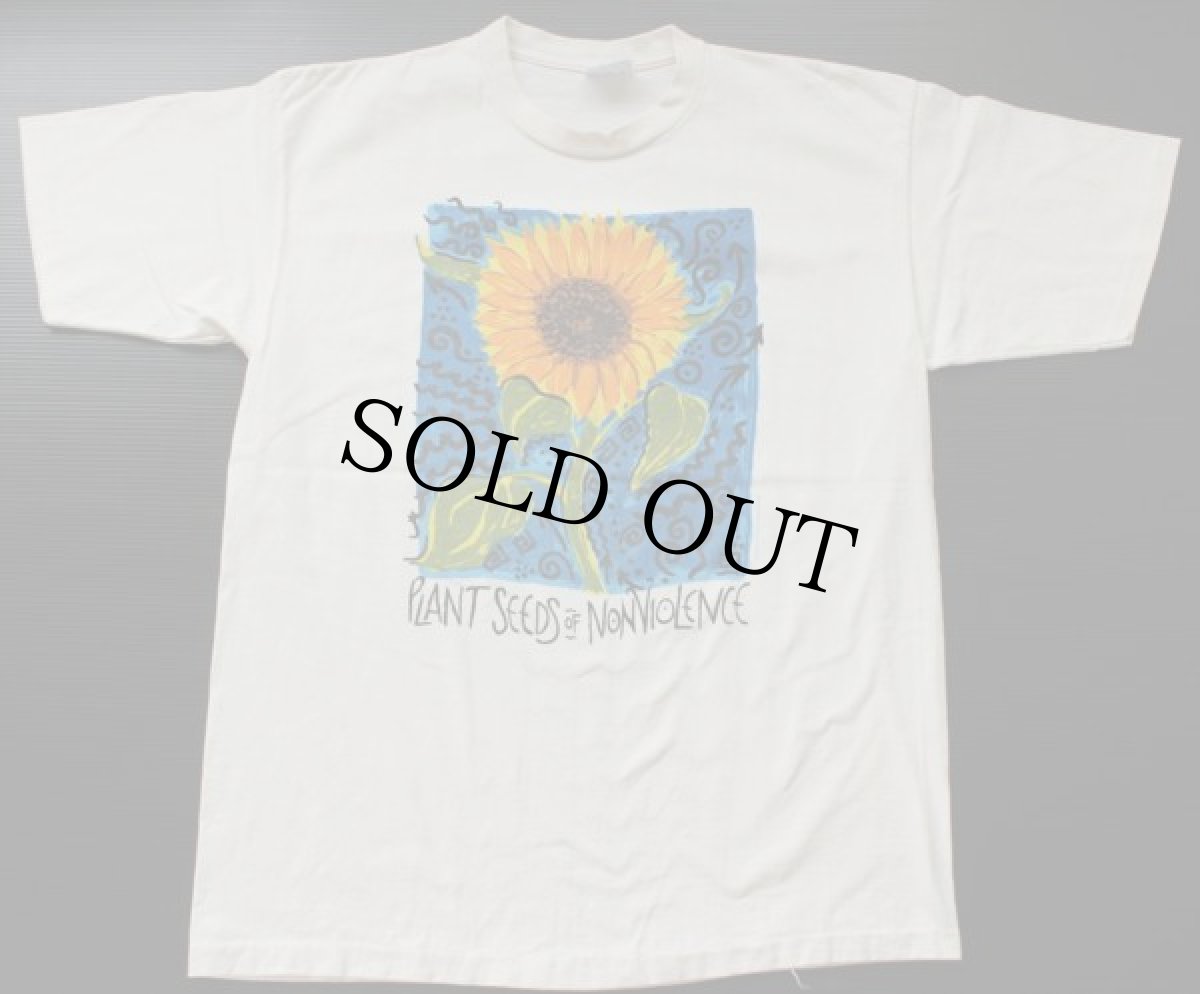 画像2: 90s USA製 PLANT SEEDS OF NONVIOLENCE ひまわり アート コットンTシャツ 生成り XL (2)