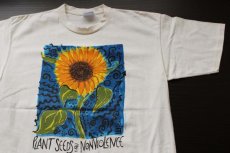 画像1: 90s USA製 PLANT SEEDS OF NONVIOLENCE ひまわり アート コットンTシャツ 生成り XL (1)