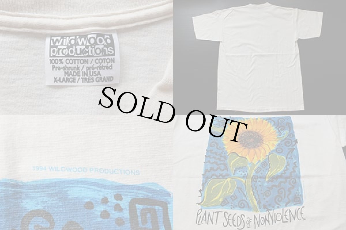 画像3: 90s USA製 PLANT SEEDS OF NONVIOLENCE ひまわり アート コットンTシャツ 生成り XL (3)