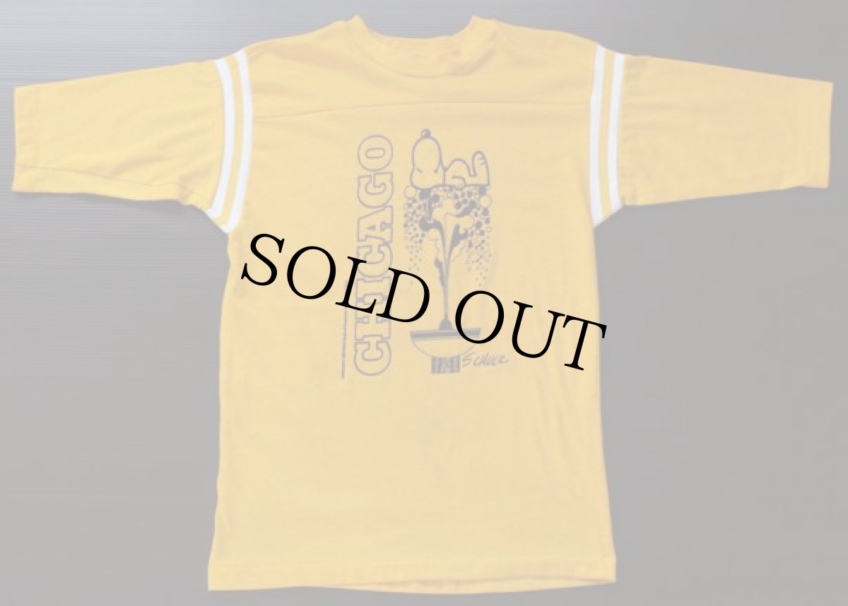 画像1: 70s USA製 ARTEX スヌーピー CHICAGO コットン フットボールTシャツ 黄 M (1)