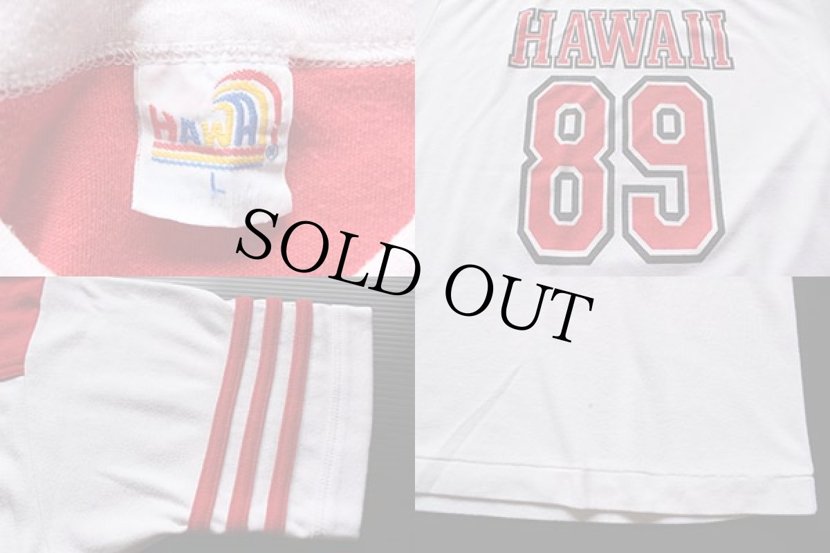 画像3: 80s HAWAII 89 ナンバリング 両面 染み込みプリント フットボールTシャツ L (3)
