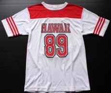 画像1: 80s HAWAII 89 ナンバリング 両面 染み込みプリント フットボールTシャツ L (1)