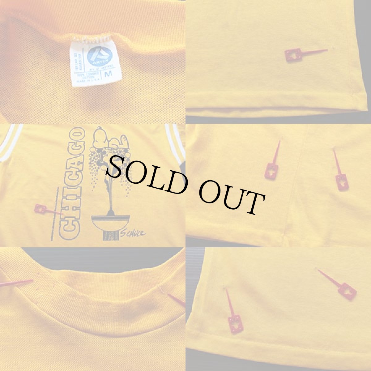 画像3: 70s USA製 ARTEX スヌーピー CHICAGO コットン フットボールTシャツ 黄 M (3)