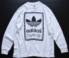 画像1: 80s USA製 adidasアディダス トレフォイル ビッグロゴ コットン 長袖Tシャツ 白 M (1)