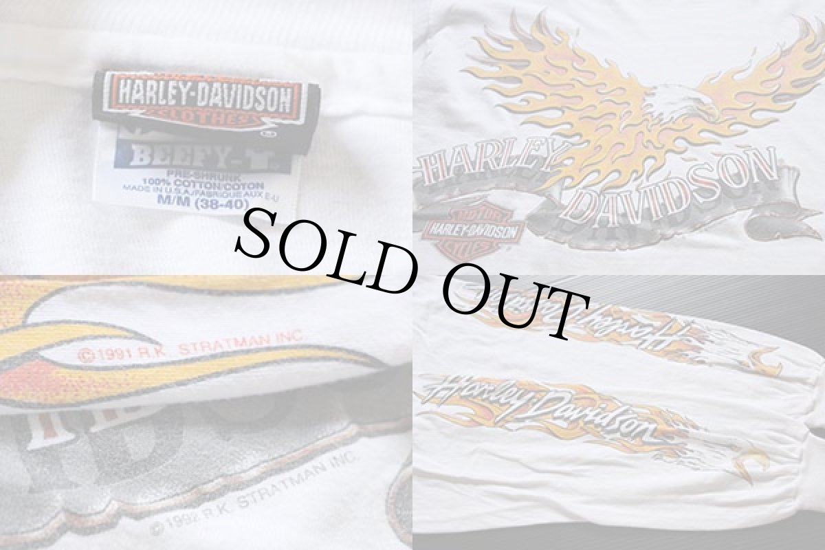 画像3: 90s USA製 HARLEY-DAVIDSONハーレー ダビッドソン フレイムス コットン 長袖Tシャツ 白 M★ファイヤーパターン (3)