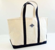 画像1: 90s L.L.Bean BOAT AND TOTE MKM刺繍 ロングハンドル キャンバス トートバッグ 紺 L★ラージ (1)