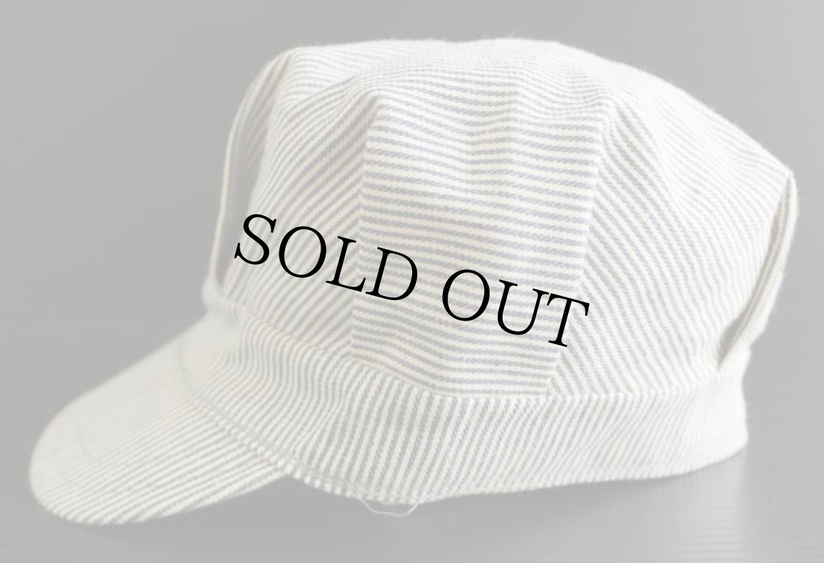 画像2: ビンテージ 耳付き ヒッコリー ストライプ ワークキャップ 6 7/8 (2)