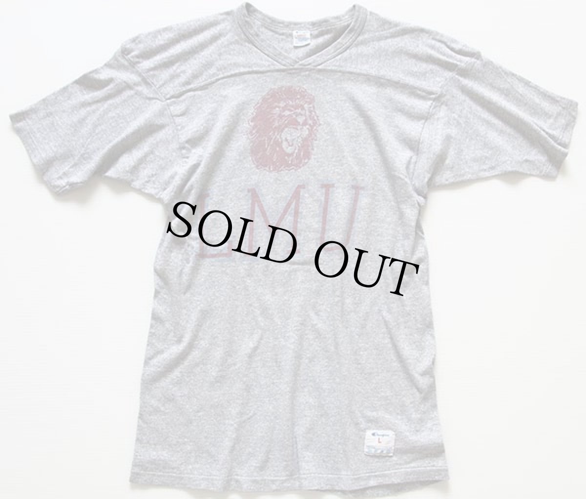 画像1: 80s USA製 Championチャンピオン LMU 染み込みプリント 88/12 フットボールTシャツ 杢グレー L (1)