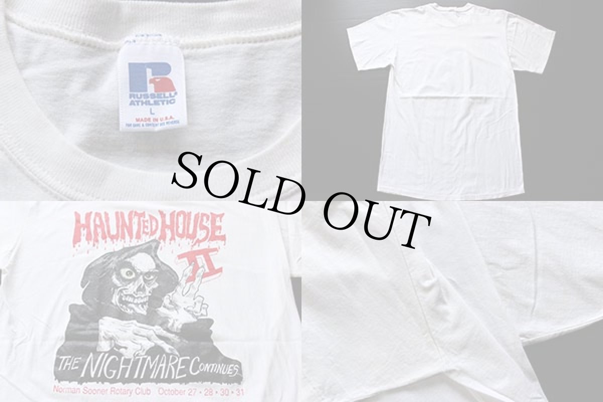 画像3: 90s USA製 RUSSELLラッセル HAUNTED HOUSE コットンTシャツ 白 L (3)