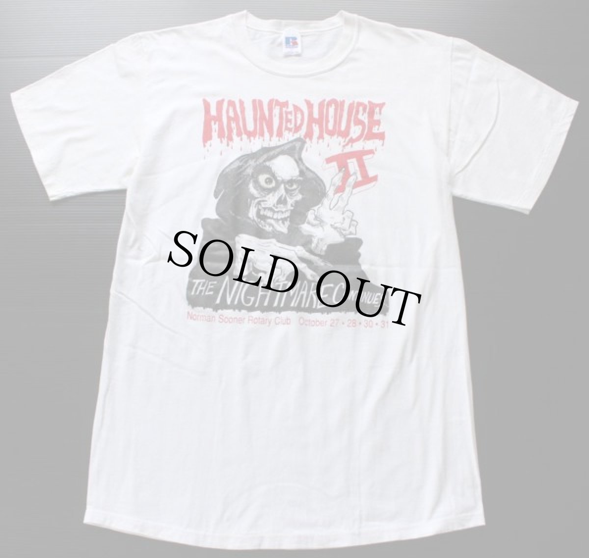 画像2: 90s USA製 RUSSELLラッセル HAUNTED HOUSE コットンTシャツ 白 L (2)