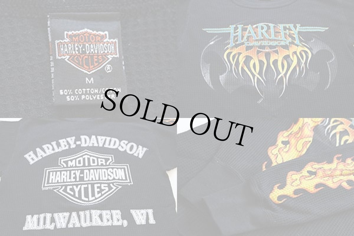 画像3: 90s USA製 HARLEY-DAVIDSONハーレー ダビッドソン サーマルシャツ 黒 M (3)