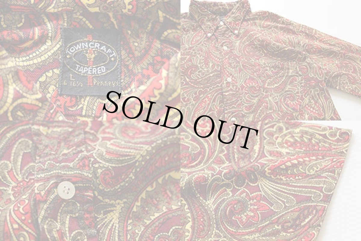 画像3: 70s Penneys TOWNCRAFT ペイズリー 総柄 ボタンダウン 半袖 コットンシャツ L (3)