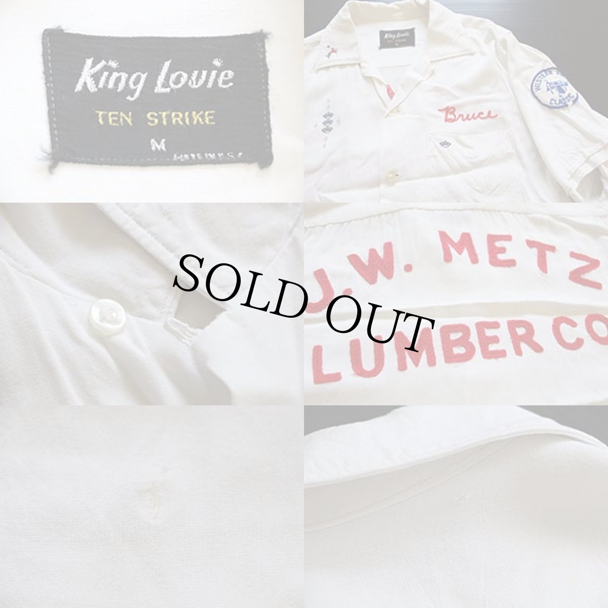 画像3: 50s USA製 King Louieキングルイ チェーン刺繍 レーヨン ボウリングシャツ 白 M (3)