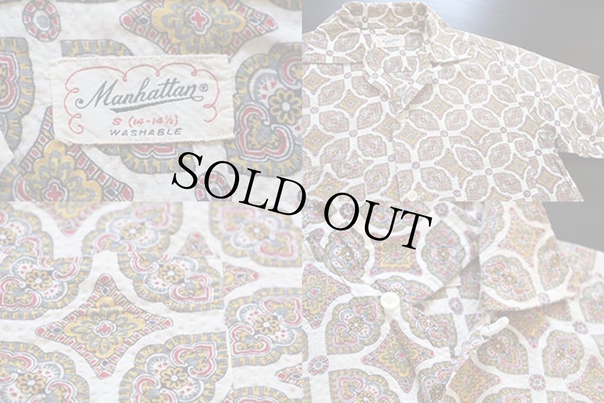 画像3: 50s Manhattan 総柄 半袖 コットン シアサッカーシャツ S (3)