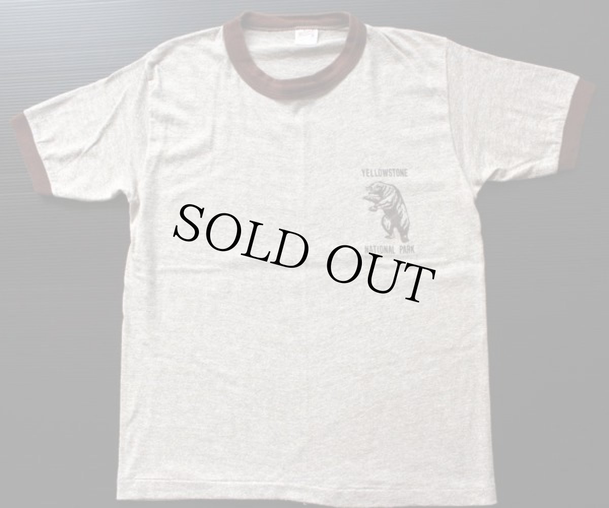 画像2: 80s USA製 YELLOWSTONE NATIONAL PARK リンガーTシャツ 茶 M★イエローストーン国立公園 (2)