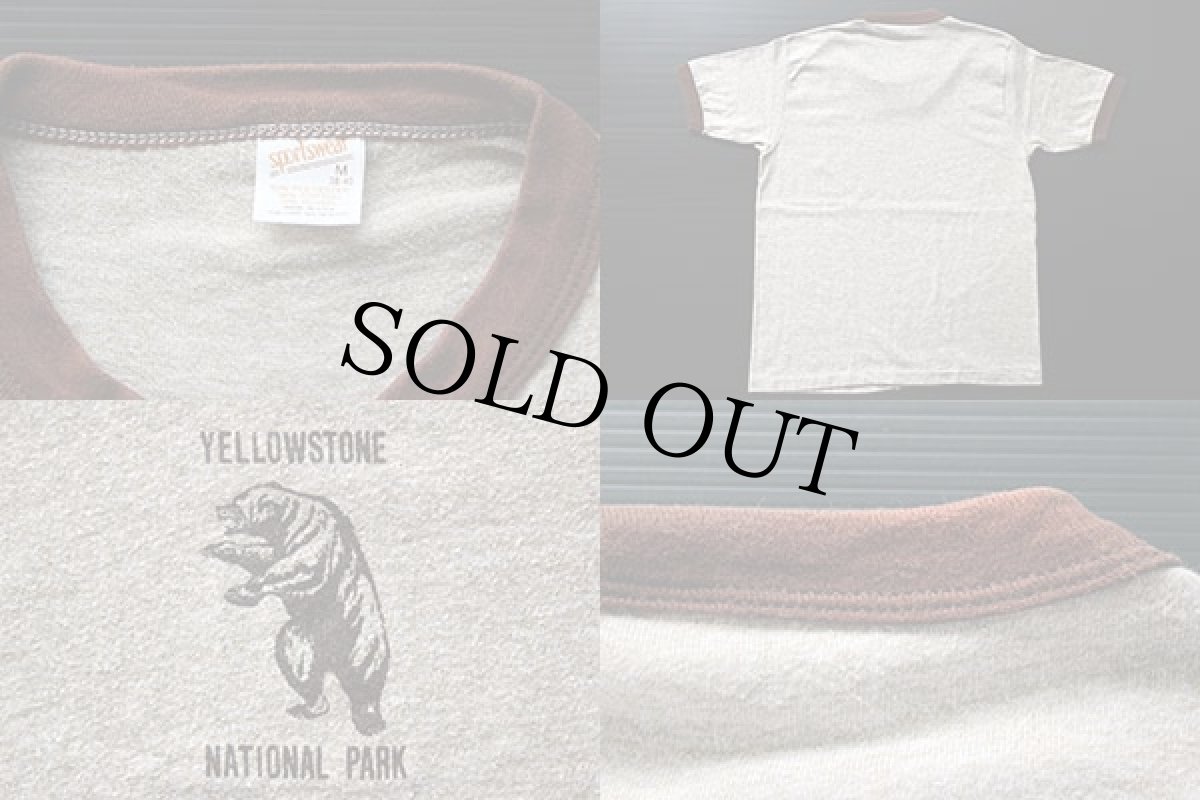 画像3: 80s USA製 YELLOWSTONE NATIONAL PARK リンガーTシャツ 茶 M★イエローストーン国立公園 (3)
