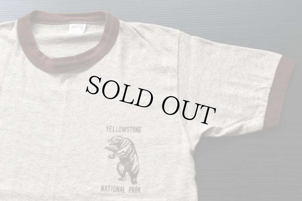 画像1: 80s USA製 YELLOWSTONE NATIONAL PARK リンガーTシャツ 茶 M★イエローストーン国立公園 (1)