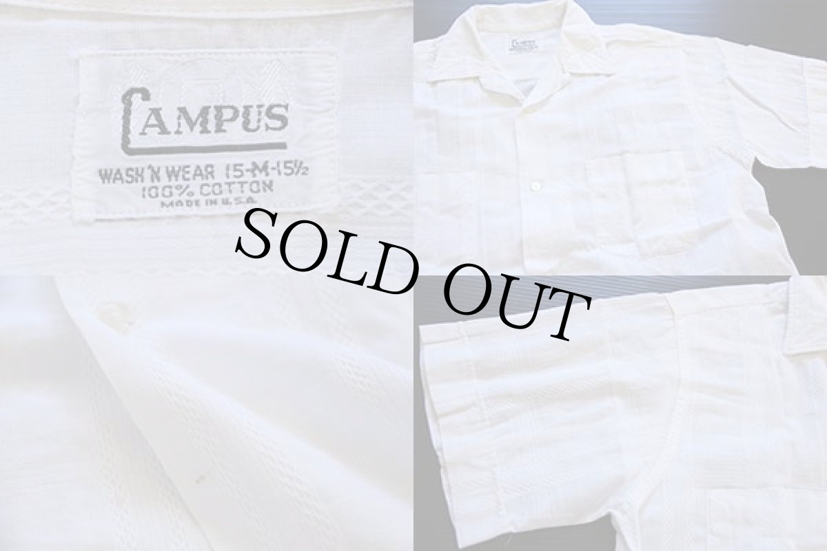 画像3: 60s USA製 CAMPUS 半袖 コットン ドビーシャツ 白 M (3)