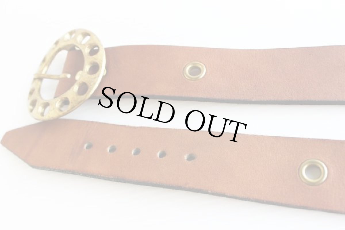 画像2: 70's カウハイド レザーベルト 茶 36★186 	 (2)