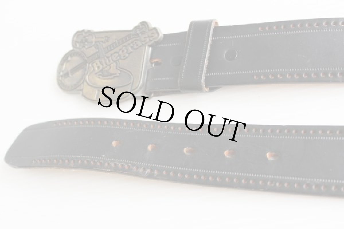 画像2: Bluegrass バックル パンチングレザーベルト 黒34★164 (2)