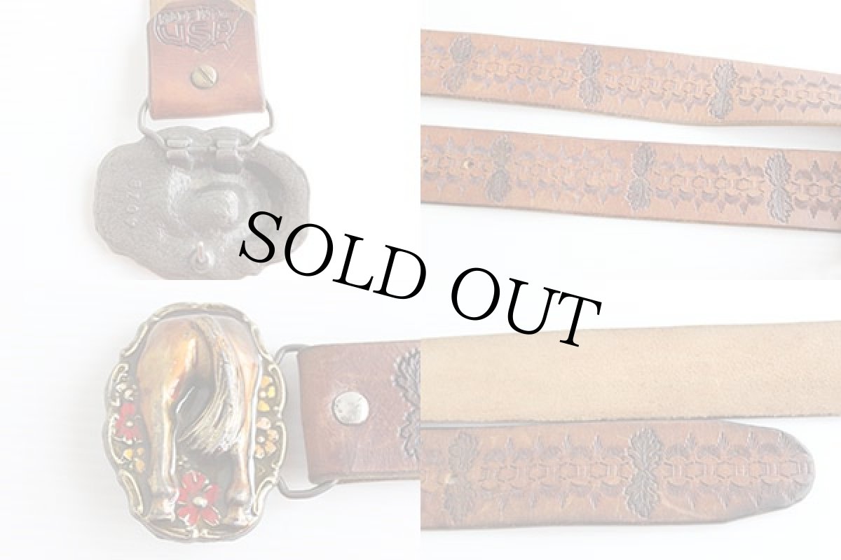 画像3: 70's USA製 馬バックル カービング レザーベルト 茶★246 (3)