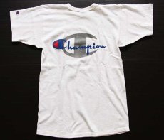 画像1: 90s USA製 Championチャンピオン スクリプト ビッグロゴ コットンTシャツ 白 M (1)