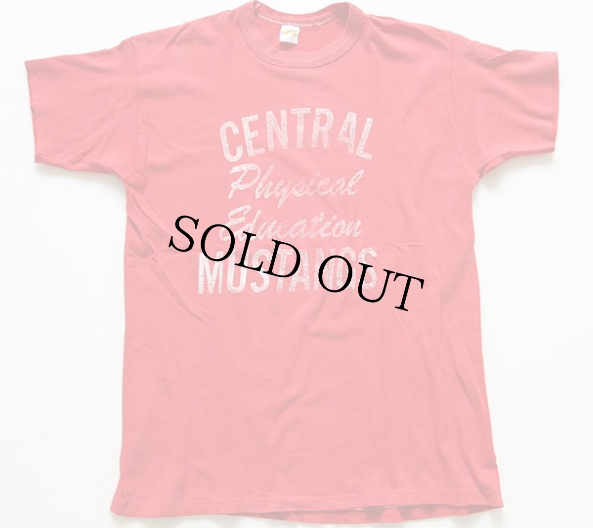 画像2: 70s USA製 RUSSELLラッセル CENTRAL MUSTANGS コットンTシャツ 赤 L (2)