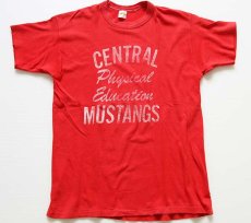 画像2: 70s USA製 RUSSELLラッセル CENTRAL MUSTANGS コットンTシャツ 赤 L (2)