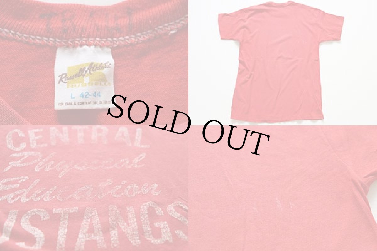 画像3: 70s USA製 RUSSELLラッセル CENTRAL MUSTANGS コットンTシャツ 赤 L (3)