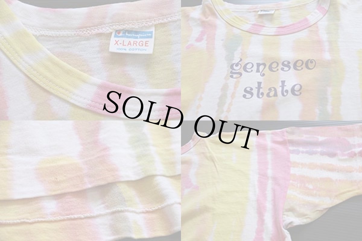 画像3: 70s USA製 Championチャンピオン geneseo染み込みプリント タイダイ Tシャツ XL (3)