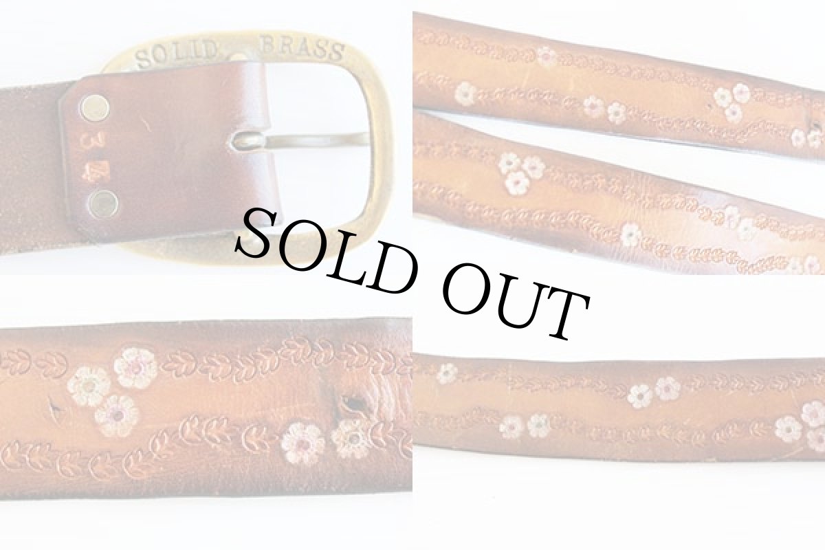 画像3: 70s 花柄 カービング ペイント レザーベルト 茶 34★127 (3)