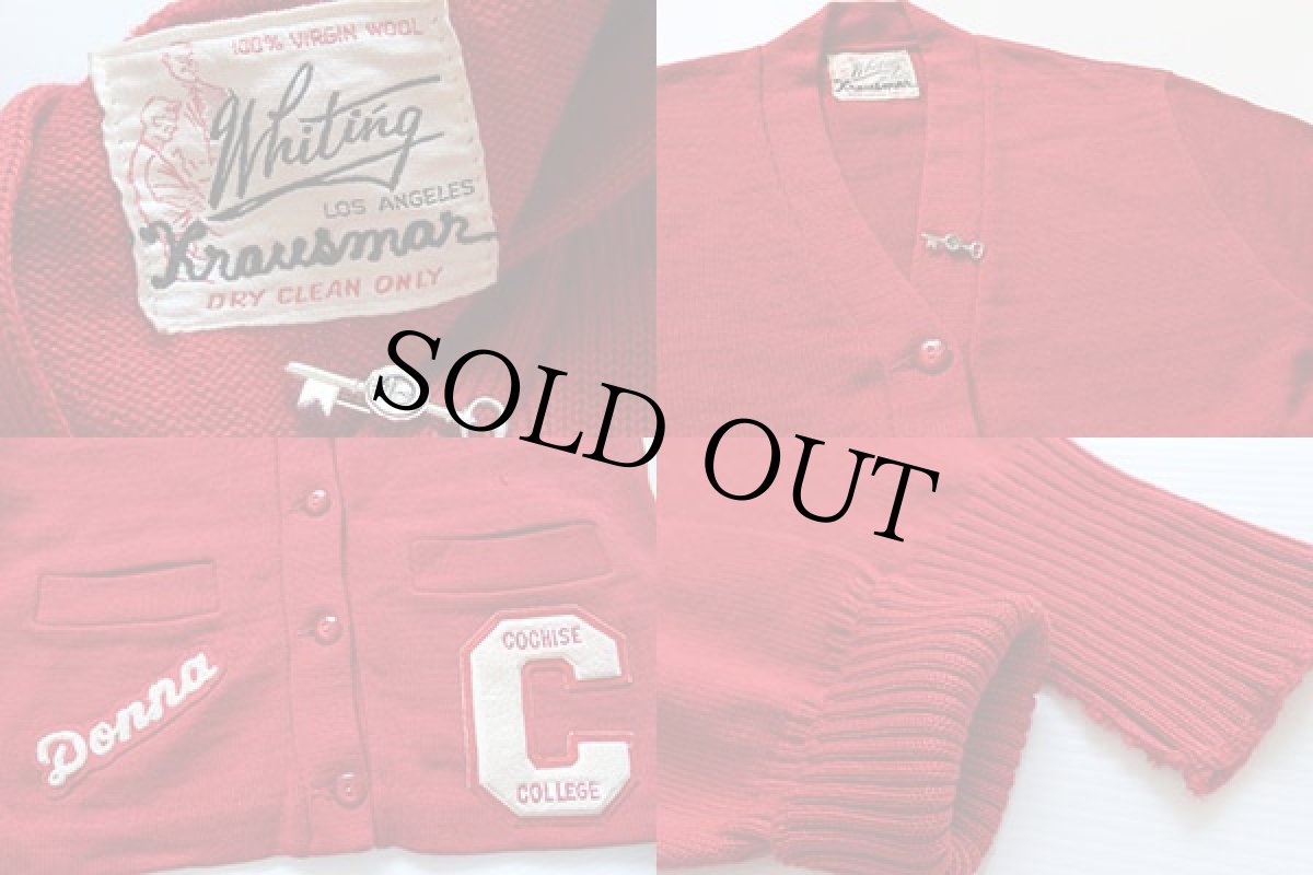 画像4: 50s Whiting レタードカーディガン赤 (4)