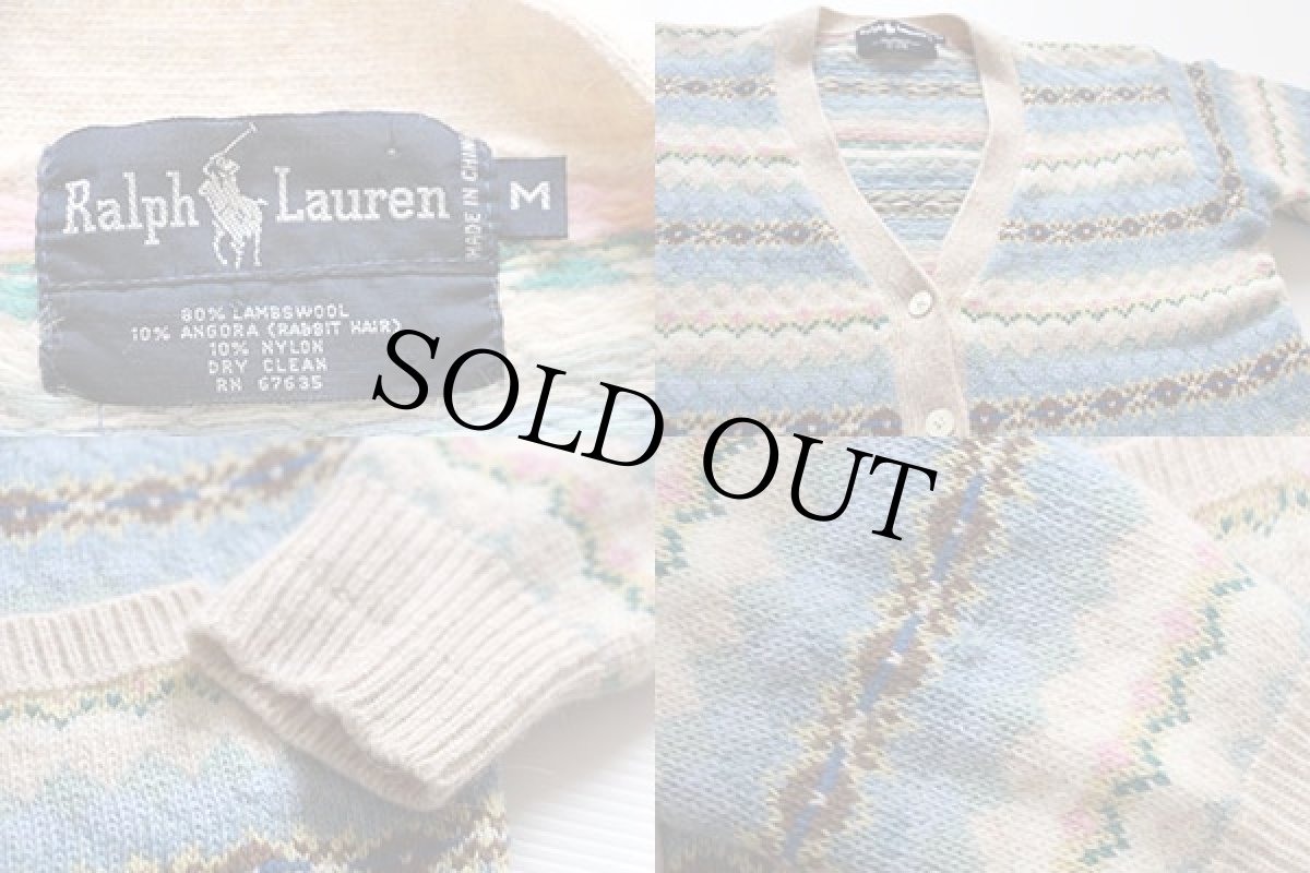 画像4: 90s ラルフローレン フェアアイル柄 ウール×アンゴラ ラビットヘア ニット カーディガン M (4)