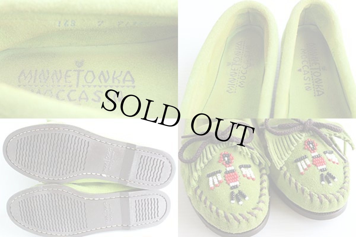 画像3:  MINNETONKAミネトンカ ビーズ刺繍 スエード モカシンシューズ 緑 7 (3)