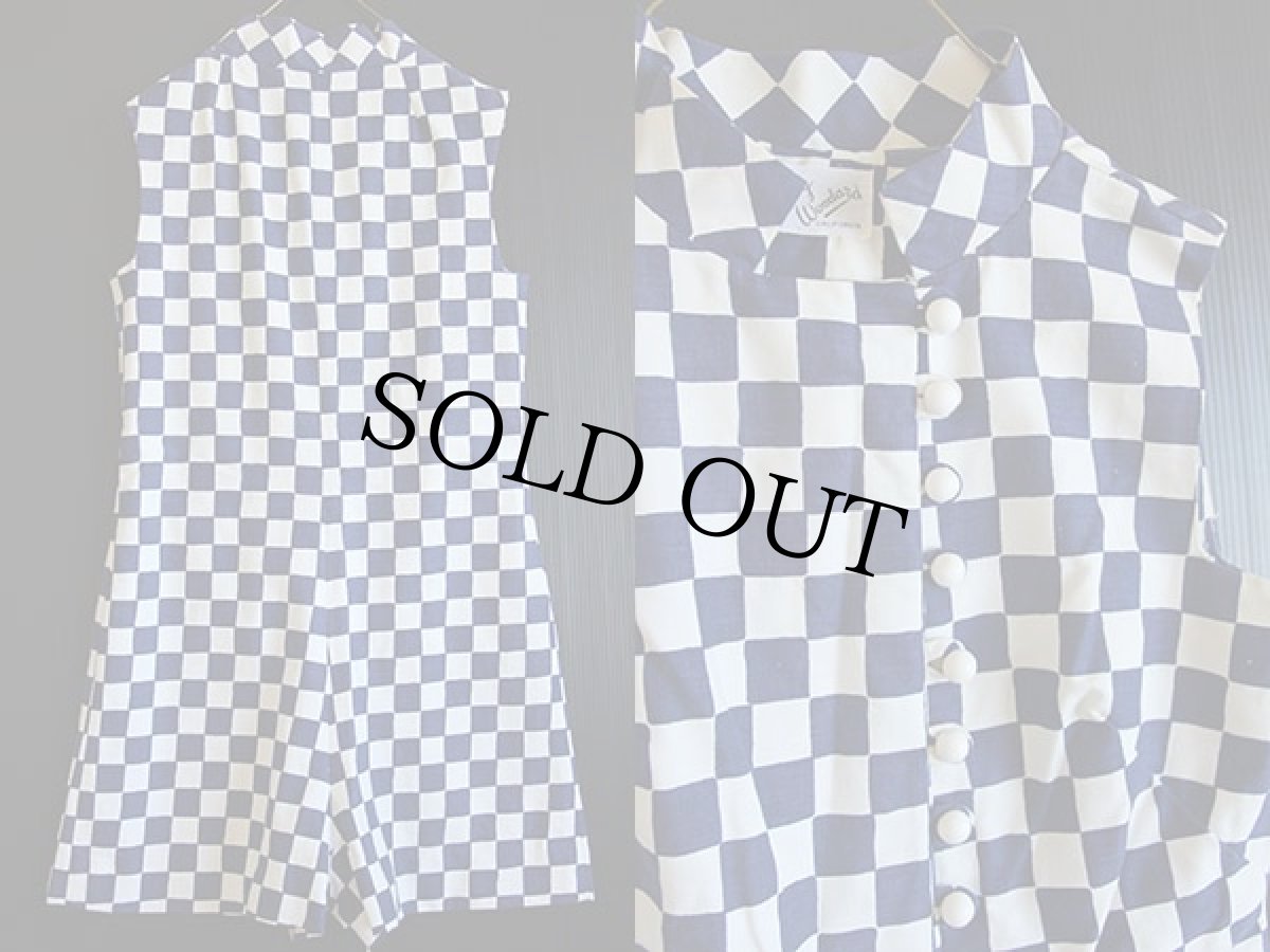 画像2: 60's Patty Woodardチェッカーフラッグ柄 サロペット 紺x白 (2)