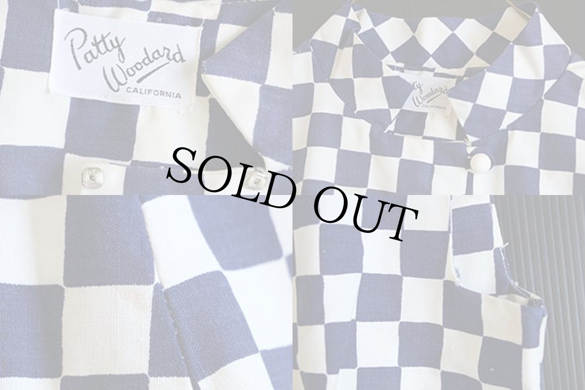 画像3: 60's Patty Woodardチェッカーフラッグ柄 サロペット 紺x白 (3)