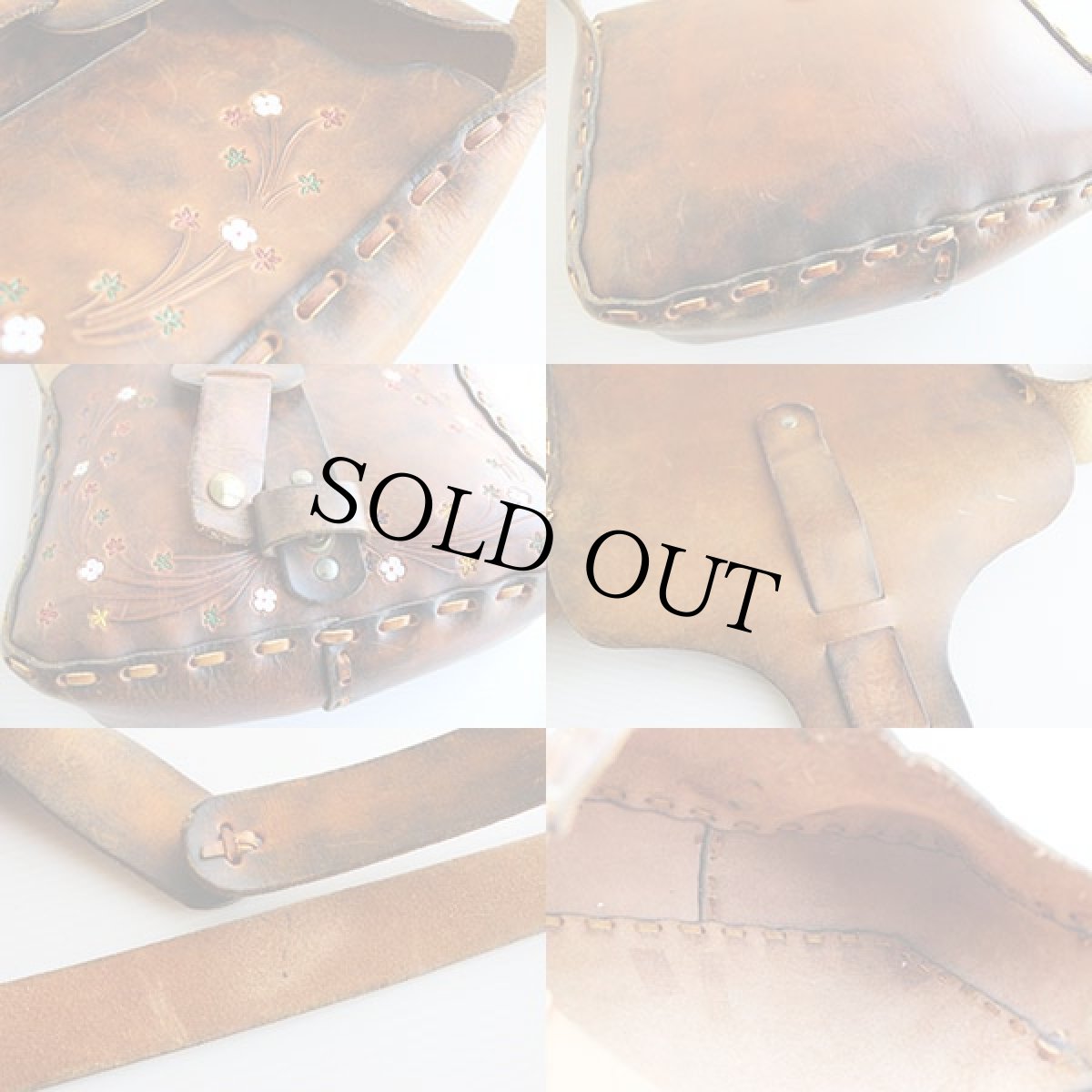 画像3: 70s 花柄 カービング ペイント レザー ショルダーバッグ 茶 (3)