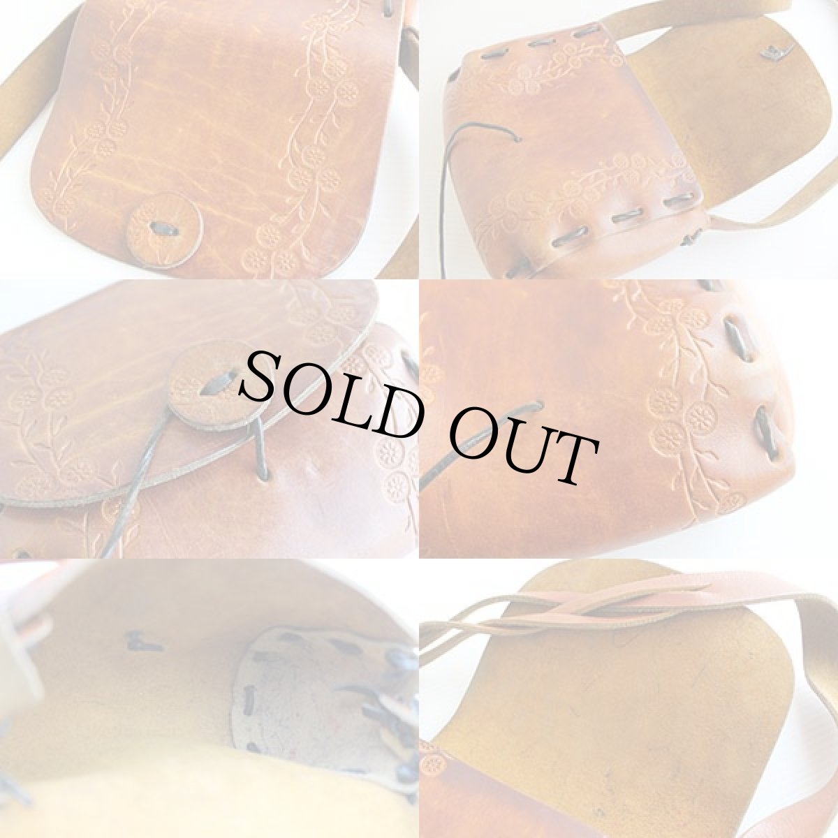 画像3: 70s 花柄 カービング レザー ショルダーバッグ 茶 (3)