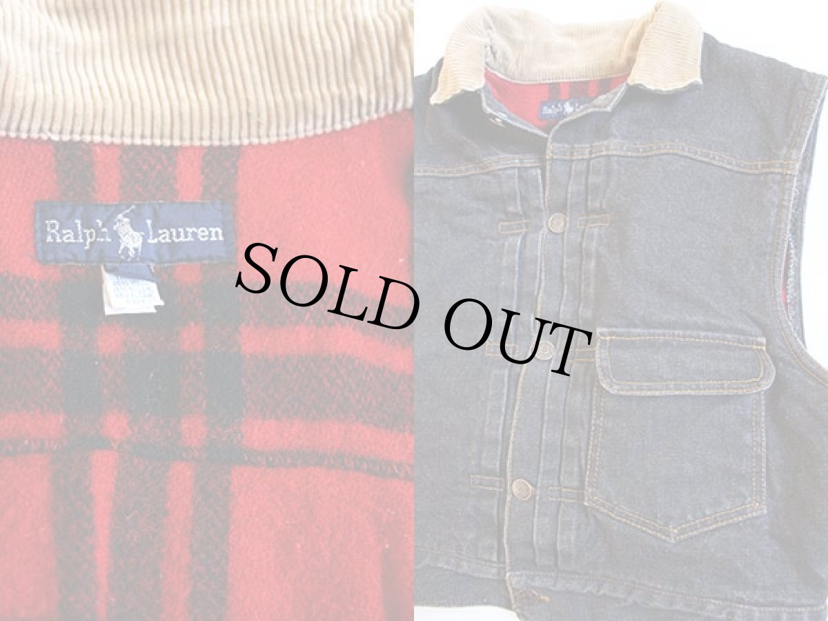 画像3: 80s USA製 ラルフローレン ウールライナー ブラックデニムベスト 6 (3)
