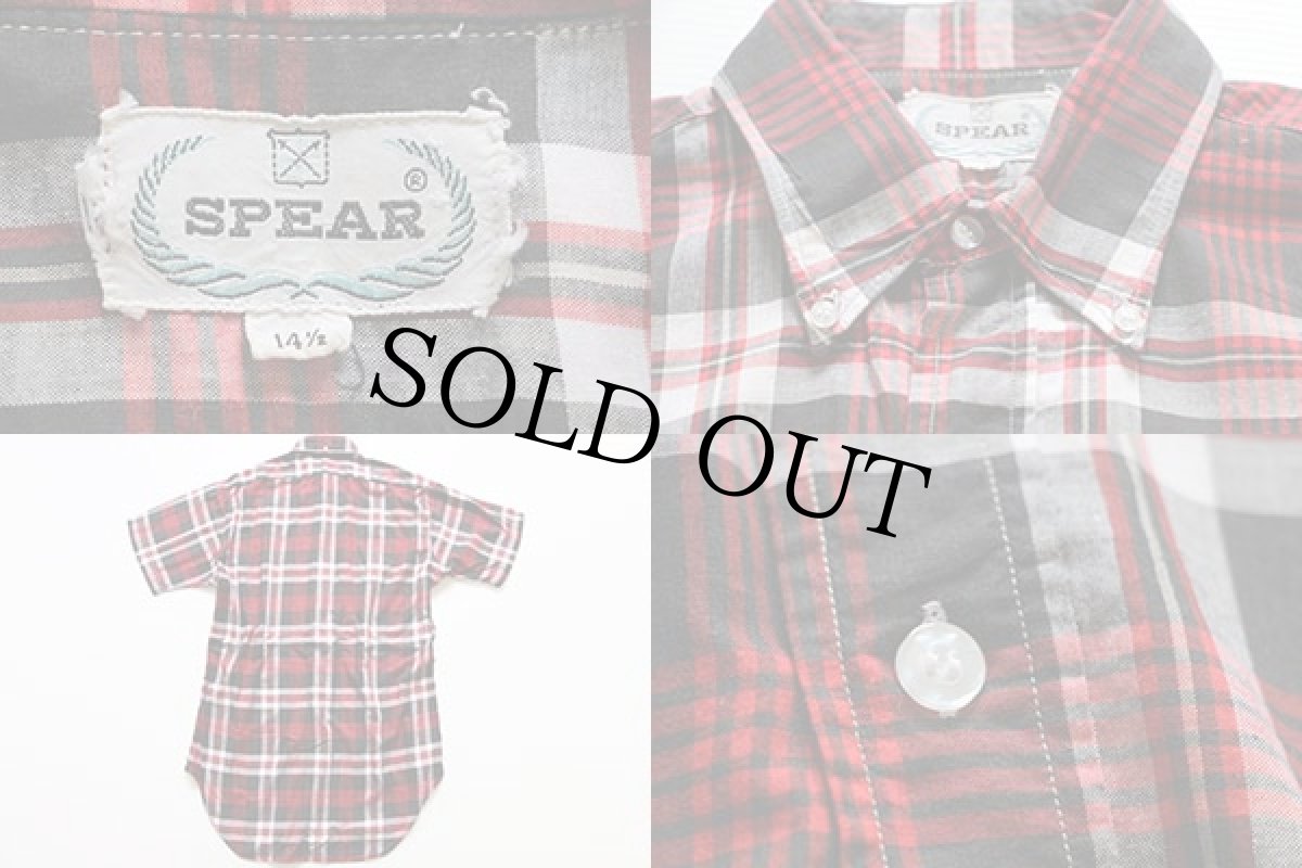 画像3: 60s SPEAR チェック柄 ボタンダウン 半袖 コットンシャツ 14.5 (3)