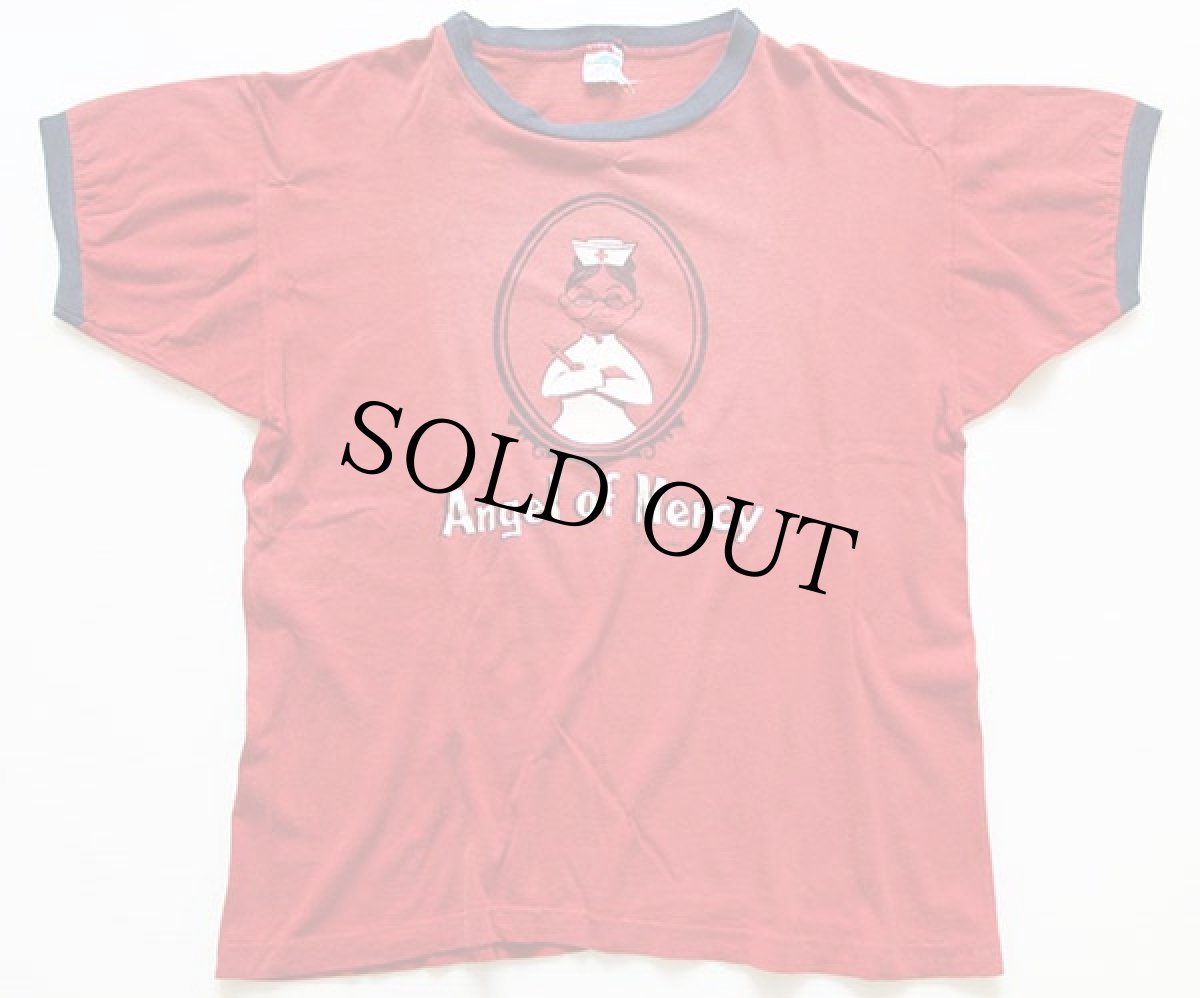 画像2: 70s USA製 Championチャンピオン フロッキープリント コットン リンガーTシャツ L (2)