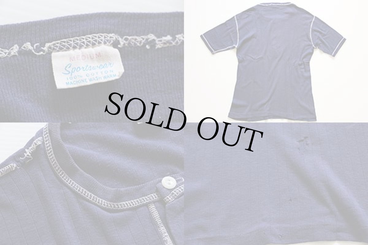 画像3: 70s Sportswear ヘンリーネック 針抜き コットンTシャツ 紺 M (3)