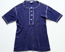 画像2: 70s Sportswear ヘンリーネック 針抜き コットンTシャツ 紺 M (2)