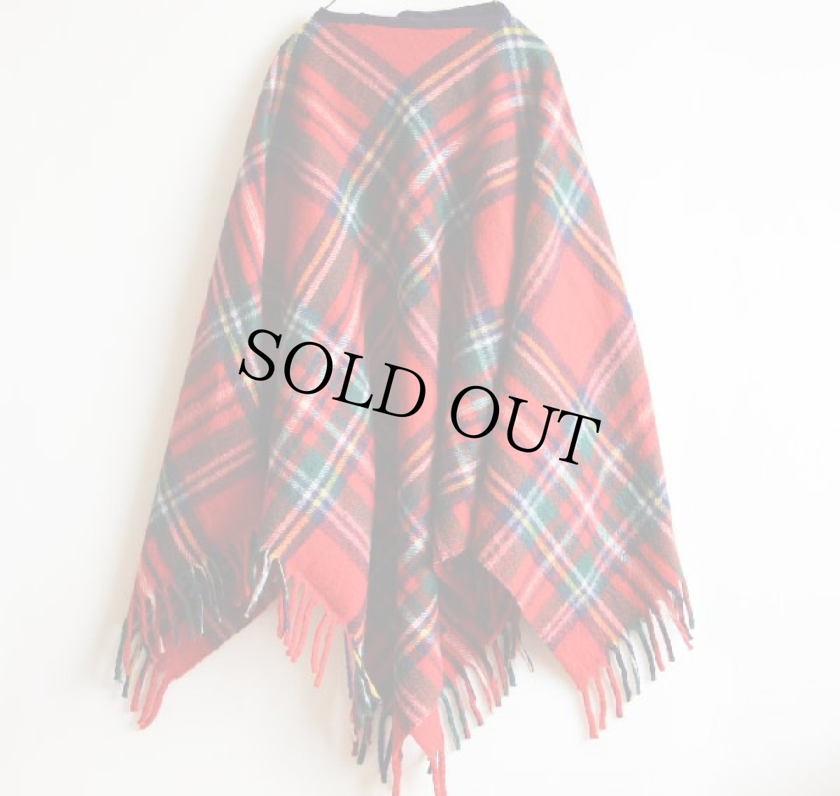 画像2: 60s AMANA タータンチェック ウール ブランケット ポンチョ (2)