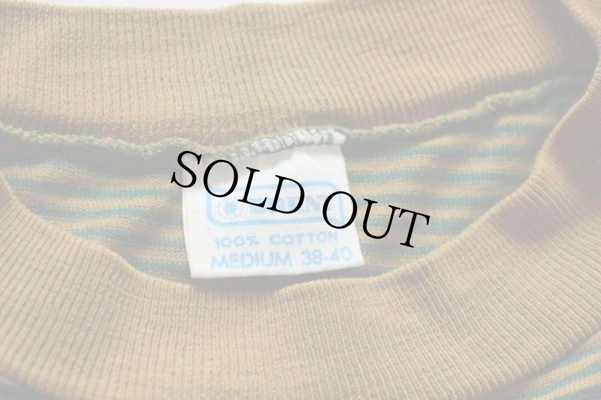 画像3: 70s MONTGOMERY WARD BRENT コットン ボーダーTシャツ カーキx緑 M (3)