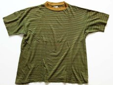 画像1: 70s MONTGOMERY WARD BRENT コットン ボーダーTシャツ カーキx緑 M (1)