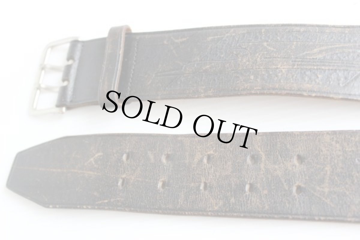 画像2: 70s HARLEY-DAVIDSONハーレー ダビッドソン ダブルホール レザーベルト 黒 34 (2)