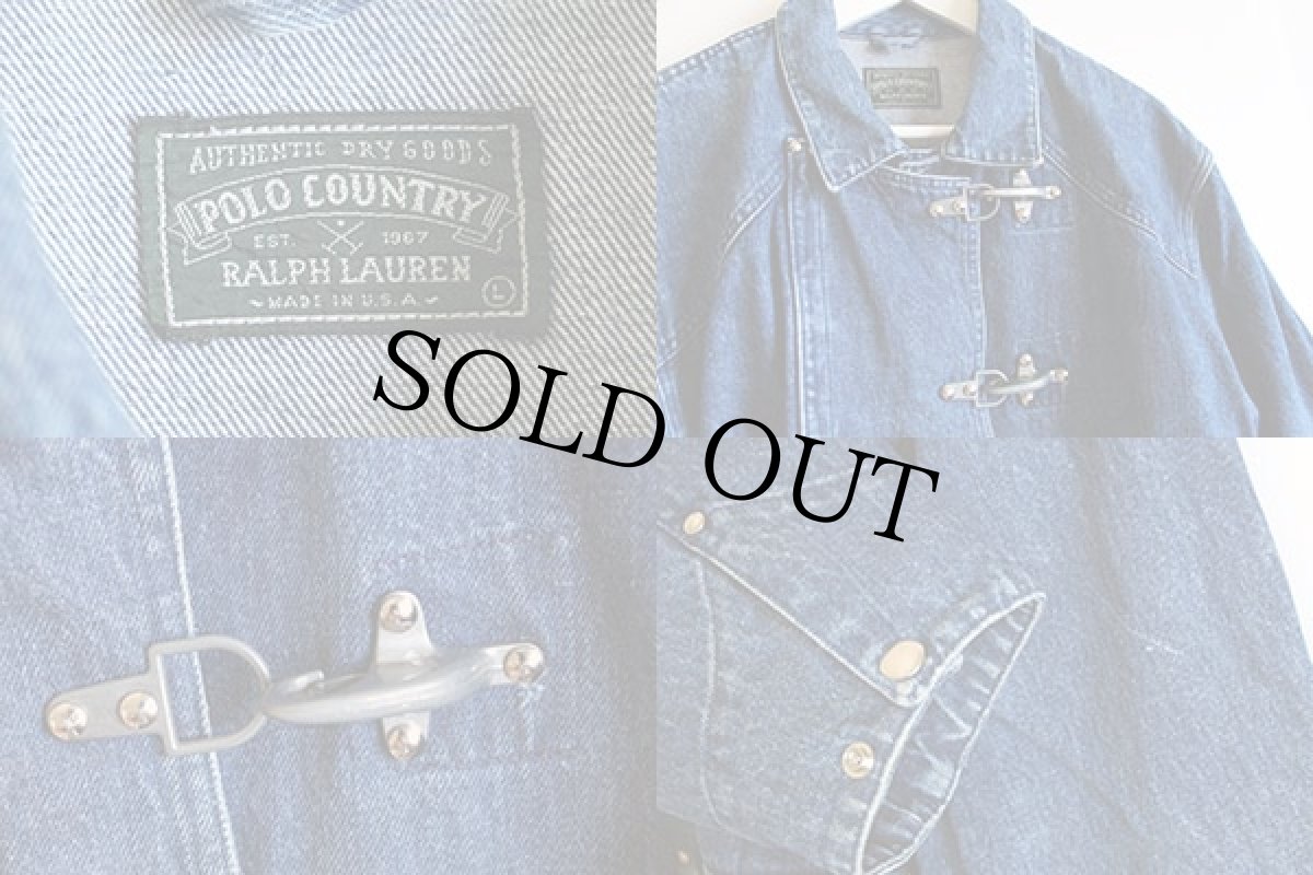 画像3: 80s USA製 ポロ カントリー デニム ファイヤーマンコート L (3)