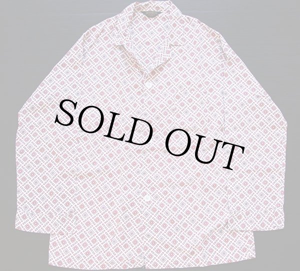 60s 70s PARACHIEF 総柄 コットン パジャマシャツ 白 茶色 パジャマシャツ ビンテージの通販